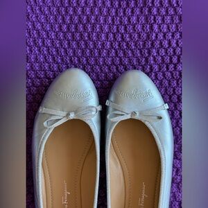 Salvatore Ferragamo Faux Leather Logo Ballet Flats